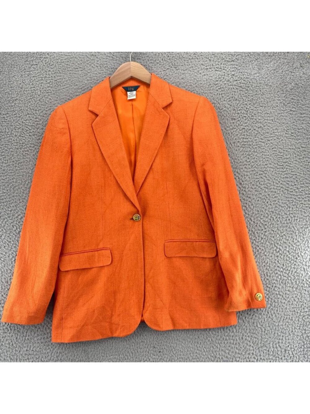 HW Blazer Womens 6 Orange Vintage Silk Herringbone Jacket Notch Lapel Pockets*